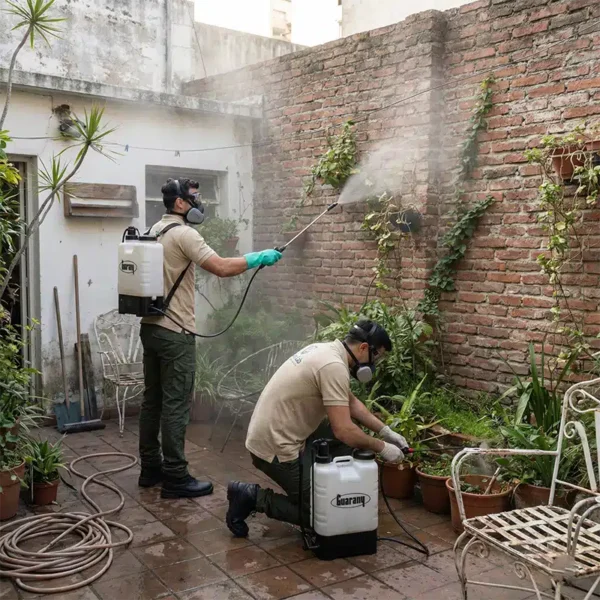 Fumigación profesional en patio y jardín de vivienda en CABA realizada por técnicos certificados de Fumilab