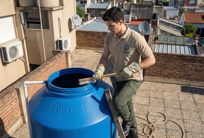 Limpieza de tanque de agua en edificio en CABA realizada por técnico certificado